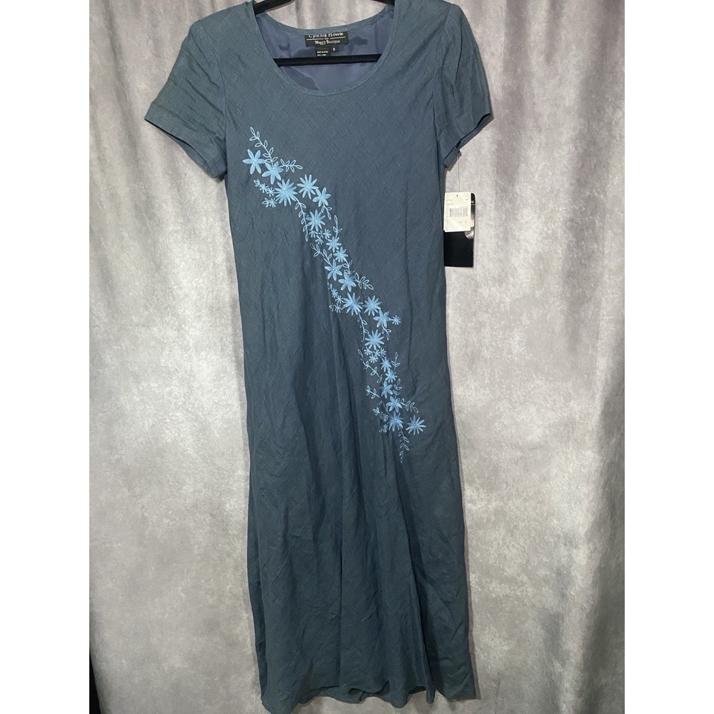 CYNTHIA HOWIE for Maggy Boutique Dress Women 8 Linen Blend Embroidered Flower